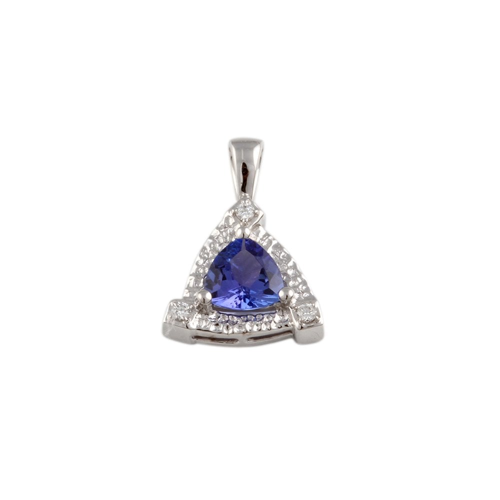 9ct White Gold 0.03ct Round Brilliant and 0.52ct Trillion Shaped Tanzanite Cluster Pendant