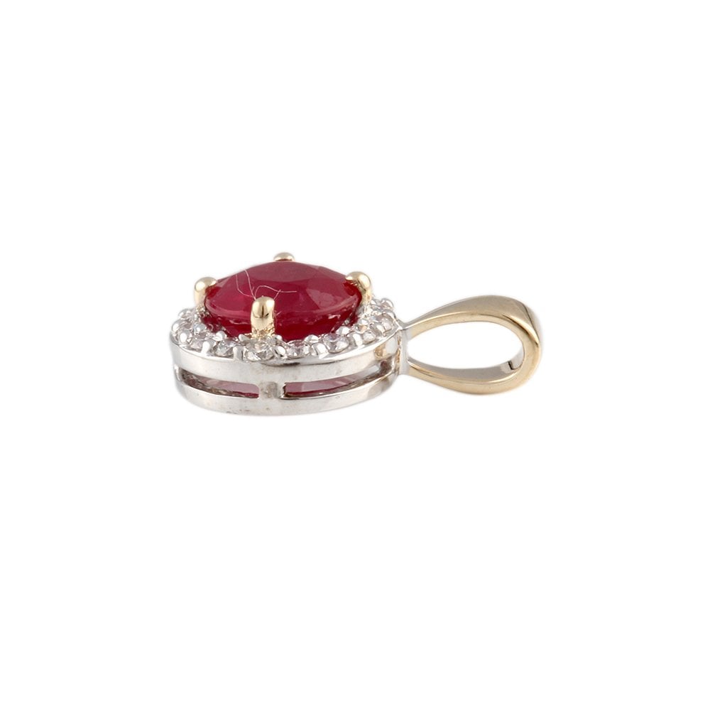 9ct Yellow and White Gold 0.13ct Round Brilliant and 1.18ct Round Ruby Cluster Pendant