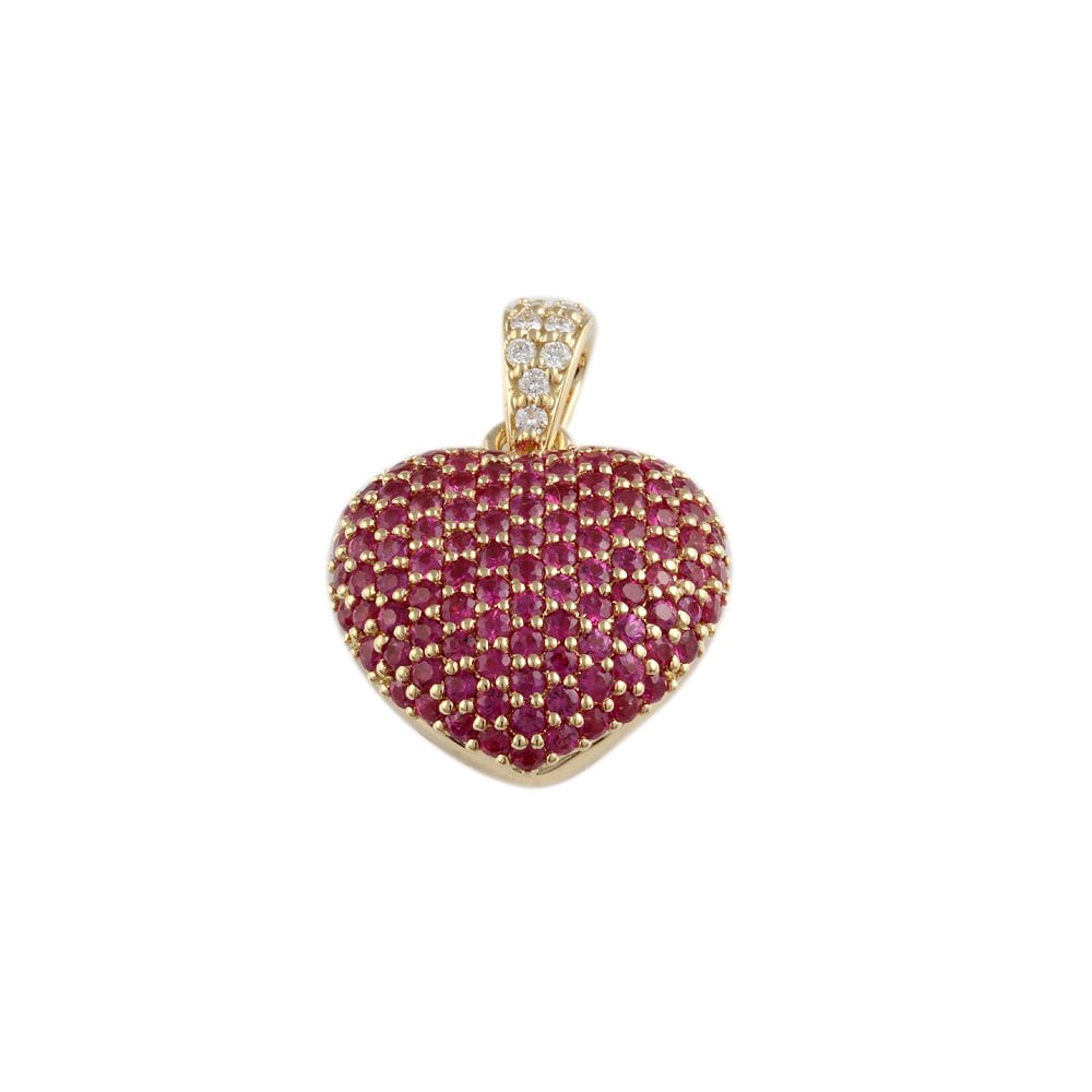 9ct Yellow Gold 1.76ct Round Ruby Heart Pendant