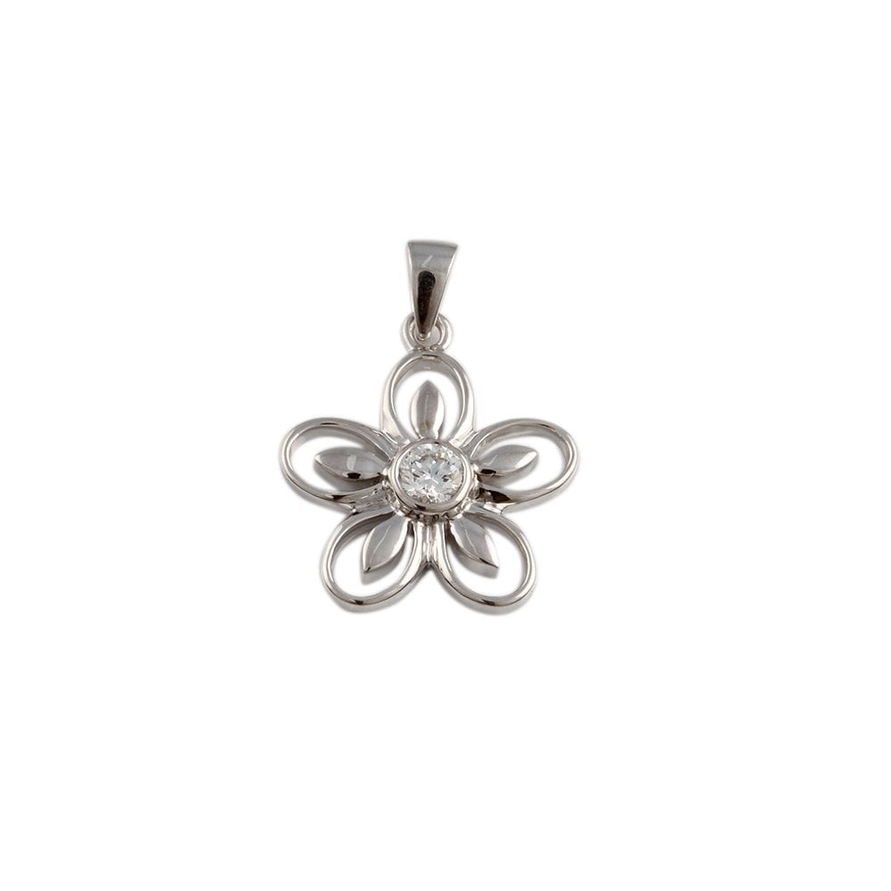 9ct White Gold 0.23ct Round Brilliant Cut Diamond Solitaire Flower Pendant