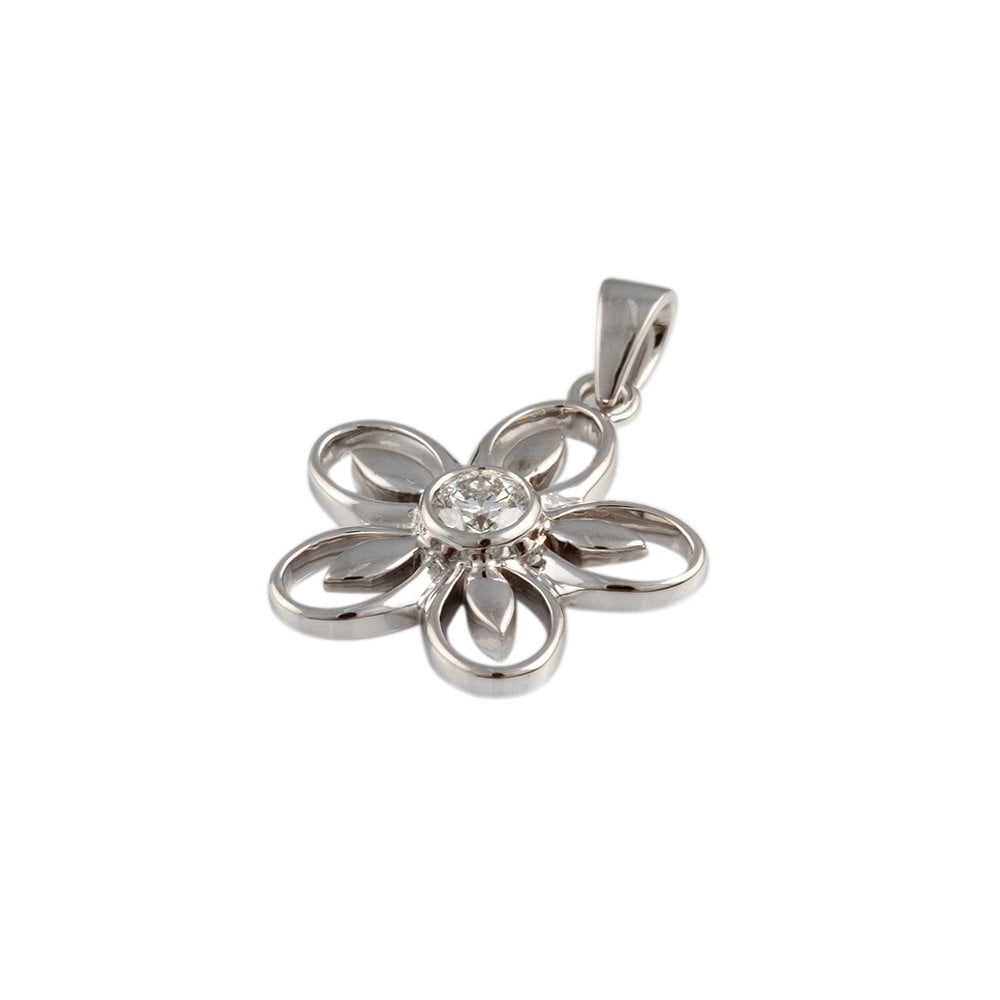 9ct White Gold 0.23ct Round Brilliant Cut Diamond Solitaire Flower Pendant