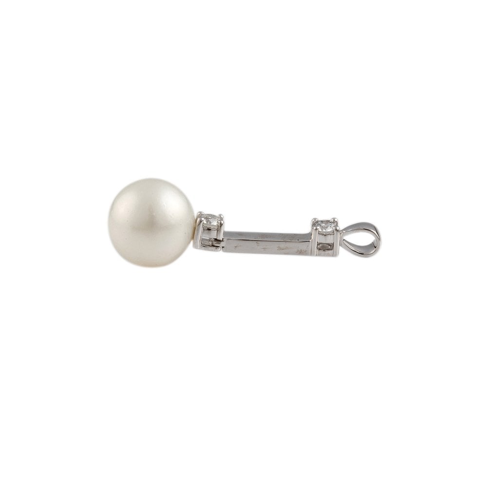 9ct White Gold 0.30ct Round Brilliant and 10.30ct Round Pearl Drop Pendant
