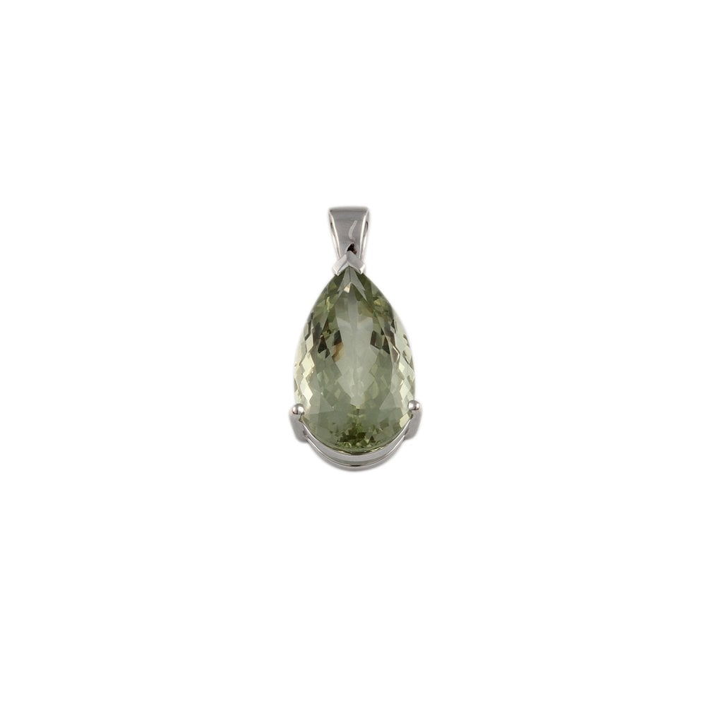 9ct White Gold 20.22ct Pear Shaped Green Amethyst Single Stone Pendant