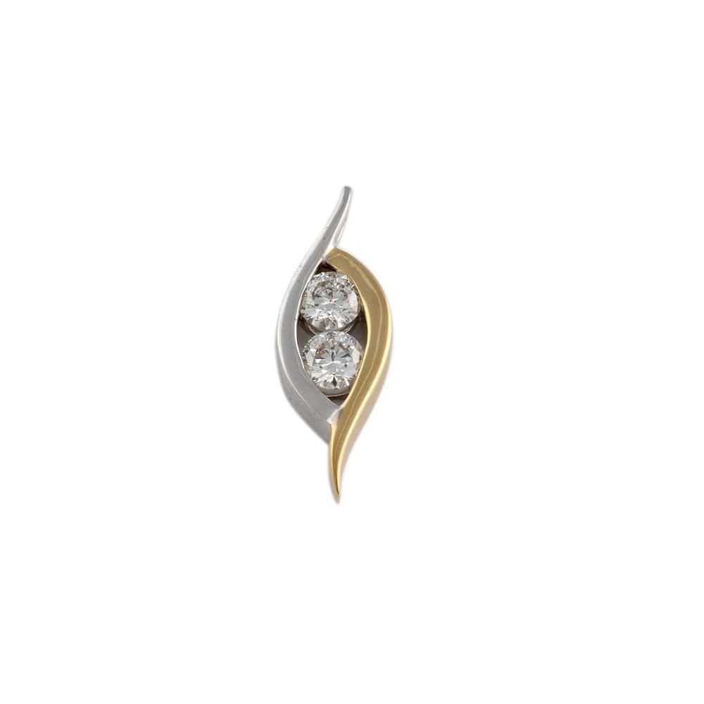 9ct Yellow and White Gold 0.91ct Round Brilliant Cut Diamonds Two Stone Pendant