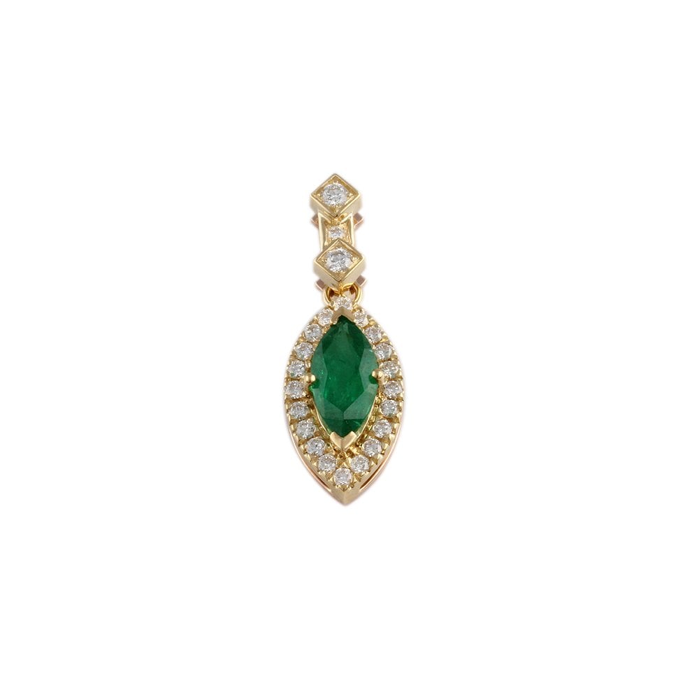 9ct Yellow Gold 0.51ct Round Brilliant Cut Diamonds and 1.65ct Marquise Emerald Cluster Pendant