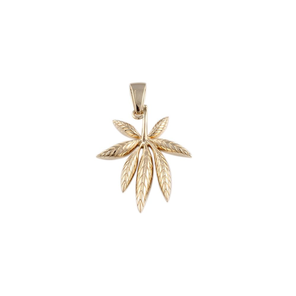 9ct Yellow Gold Solid Heavy Leaf Pendant