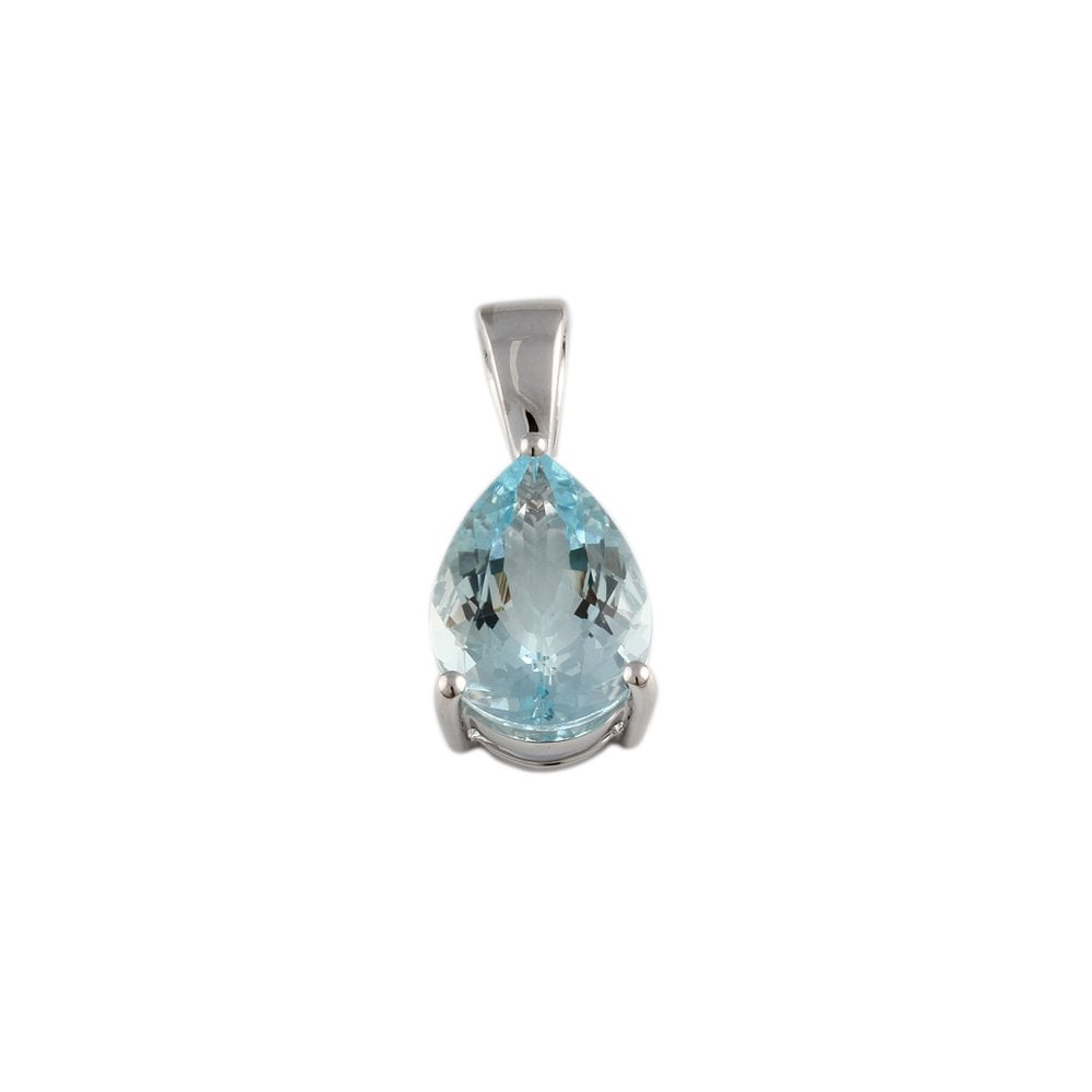 9ct White Gold 3.47ct Pear Aquamarine Single Stone Pendant