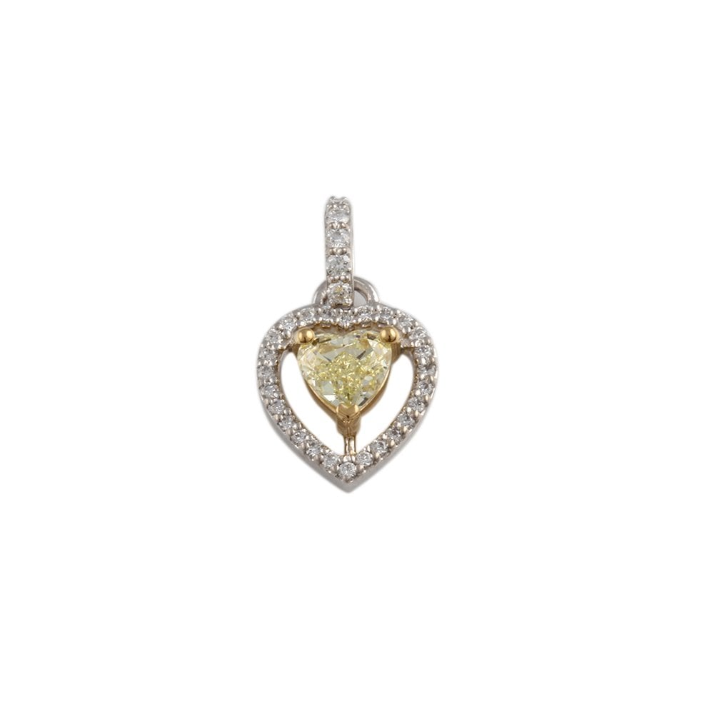 9ct Yellow and White Gold 0.17ct Round Brilliant Cut Diamonds and 0.55ct Heart Shape Yellow Diamond Cluster Pendant