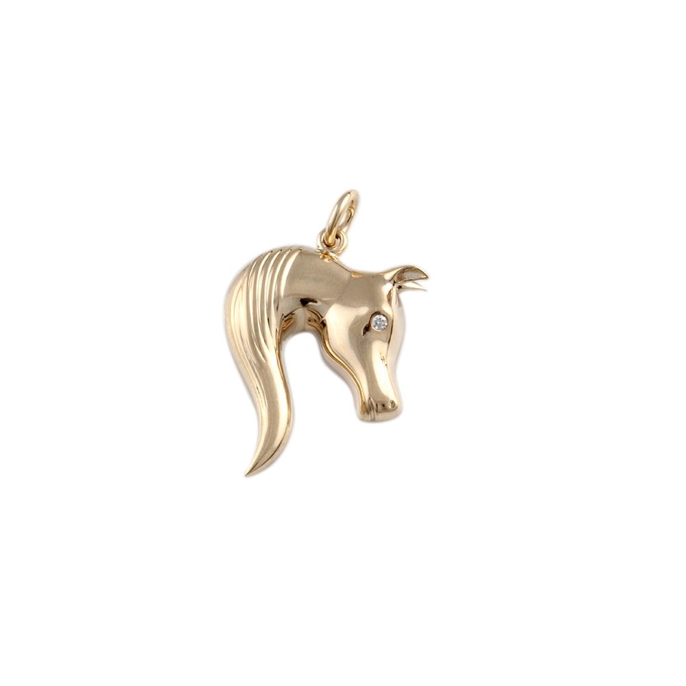 9ct Yellow Gold  Diamond Solitaire Seahorse Pendant 0.01ct