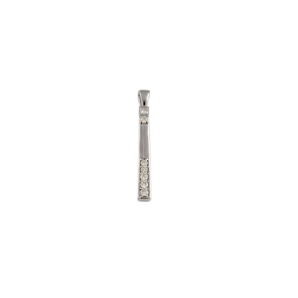9ct White Gold  Princess and Round Brilliant Cut Diamonds Bar Pendant  0.30ct