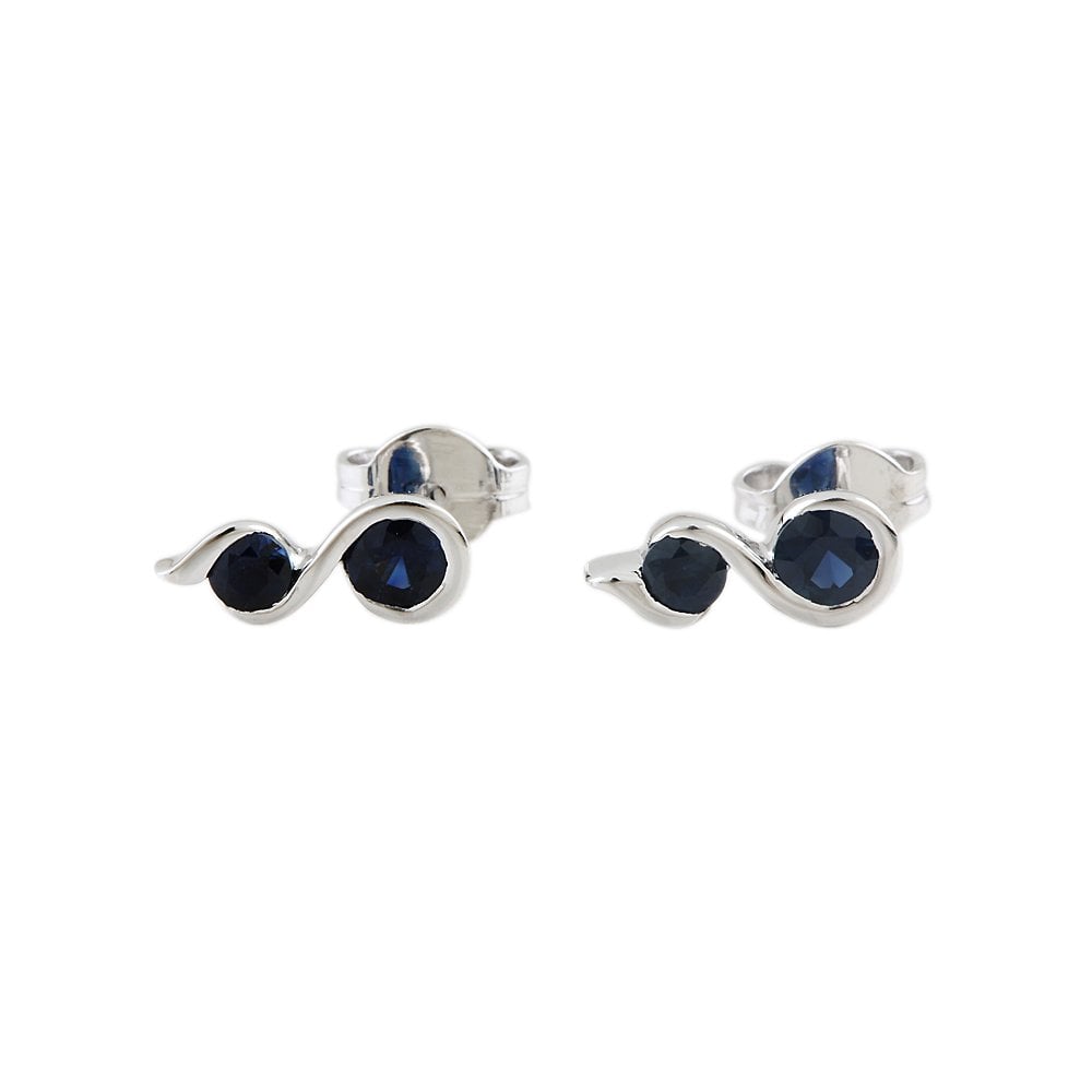 9ct White Gold 0.88ct Round Blue Sapphire Two Stone Drop Earrings