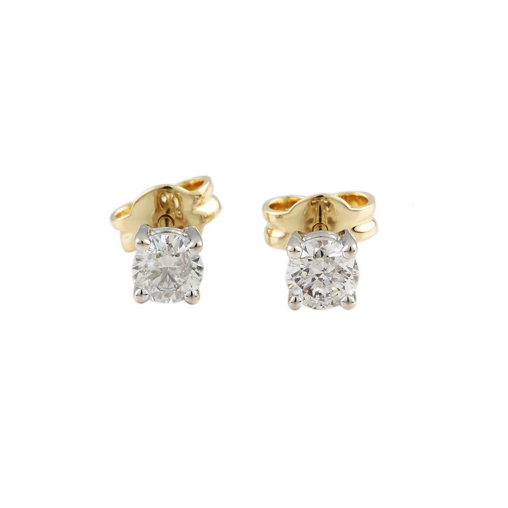 9ct Yellow White Gold 0.71ct Round Brilliant Cut Diamonds Solitaire Earrings