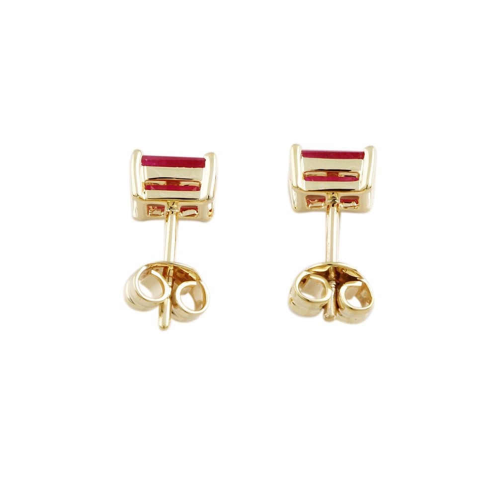 9ct Yellow Gold 0.80ct Emerald Shaped Ruby Single Stone Stud Earrings