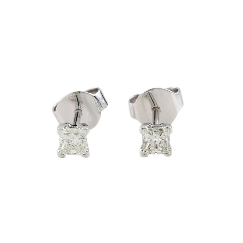 9ct White Gold 0.60ct Princess Cut Diamond Solitaire Stud Earrings