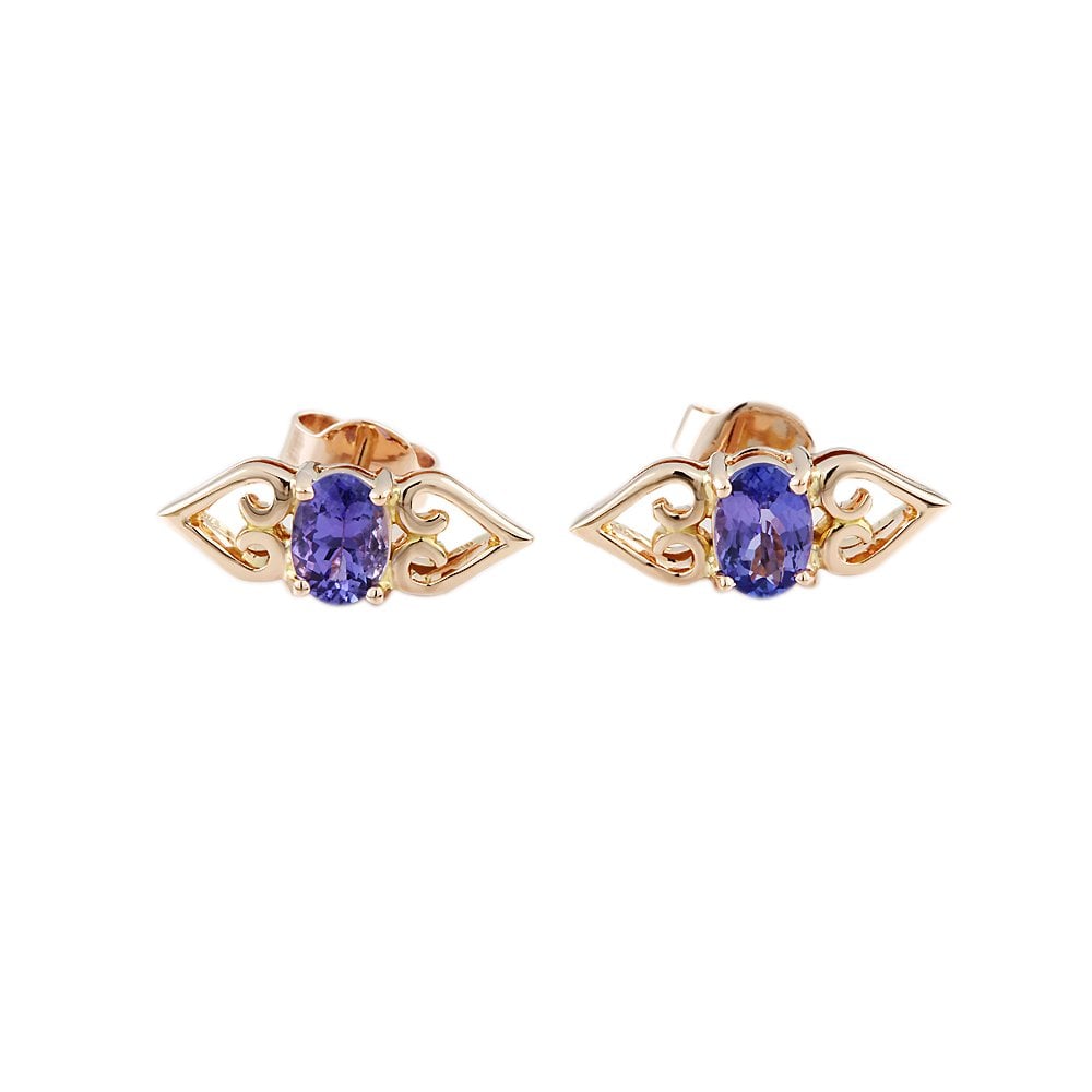 9ct Rose Gold 1.20ct Oval Tanzanite Single Stone Stud Earrings