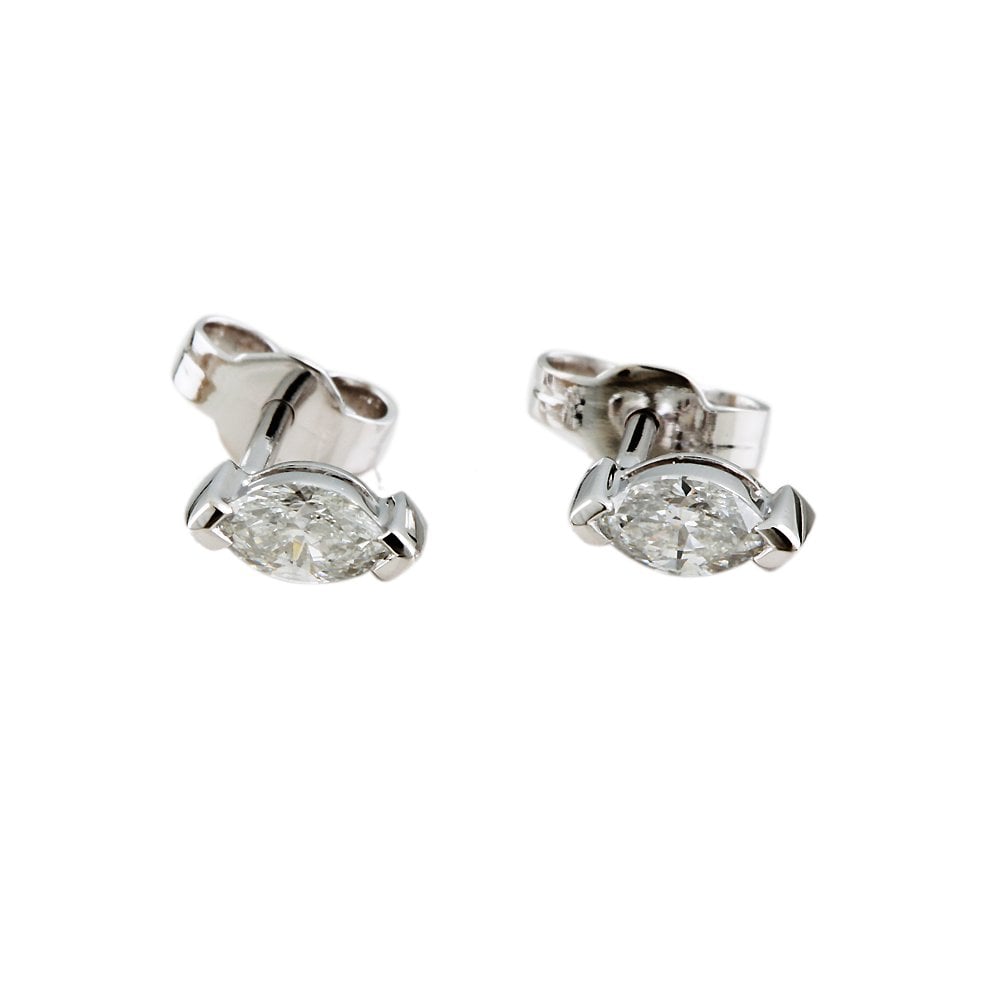 9ct White Gold 0.52ct Marquise Shaped Diamond Solitaire Stud Earrings