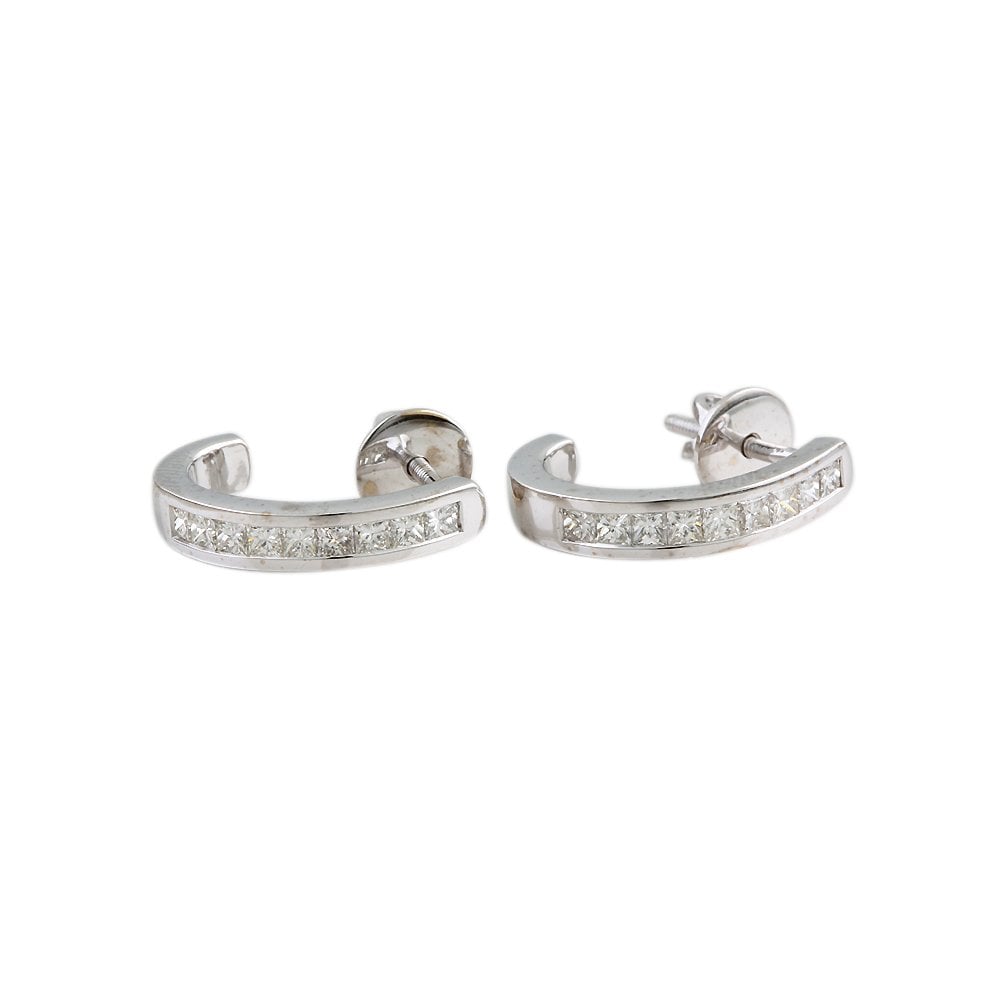 9ct White Gold 0.80ct Princess Cut Diamond Half Hoop Earrings