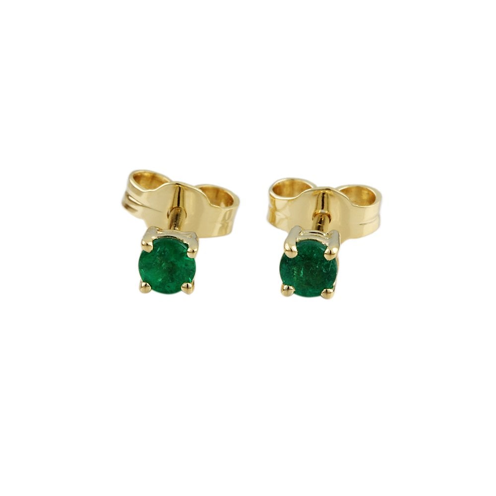 9ct Yellow Gold Round Emerald Single Stone Stud Earrings Total 0.32ct