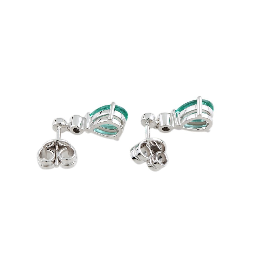 9ct White Gold 0.06ct Round Brilliant Cut Diamond and 1.60ct Pear Emerald Drop Earrings
