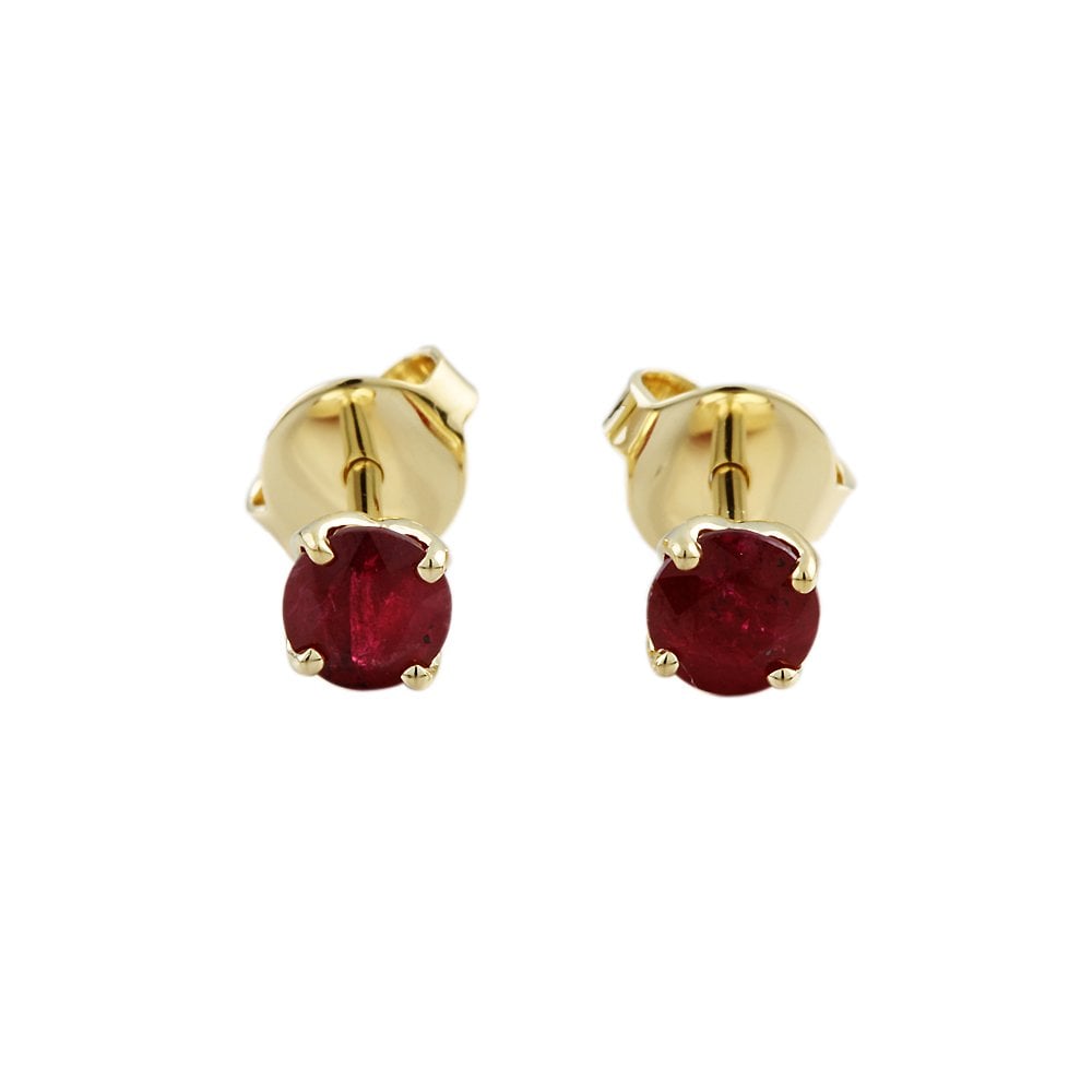 9ct Yellow Gold 1.37ct Round Ruby Single Stone Stud Earrings