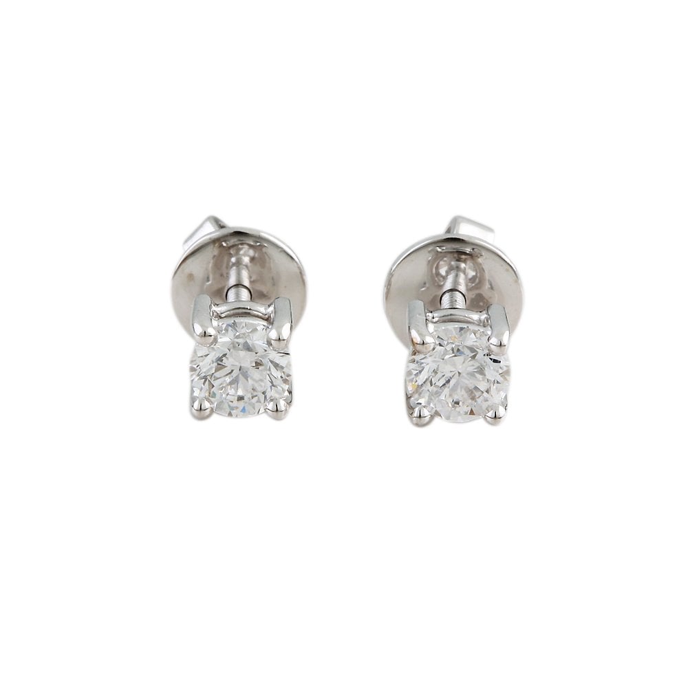 9ct White Gold 0.82ct Round Brilliant Cut Diamond Solitaire Stud Earrings