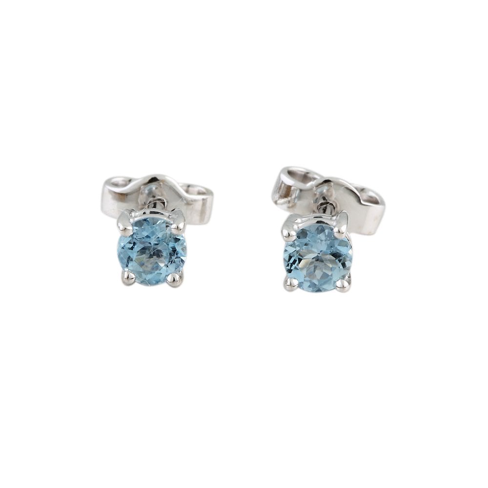 9ct White Gold 0.61ct Round Aquamarine Single Stone Stud Earrings