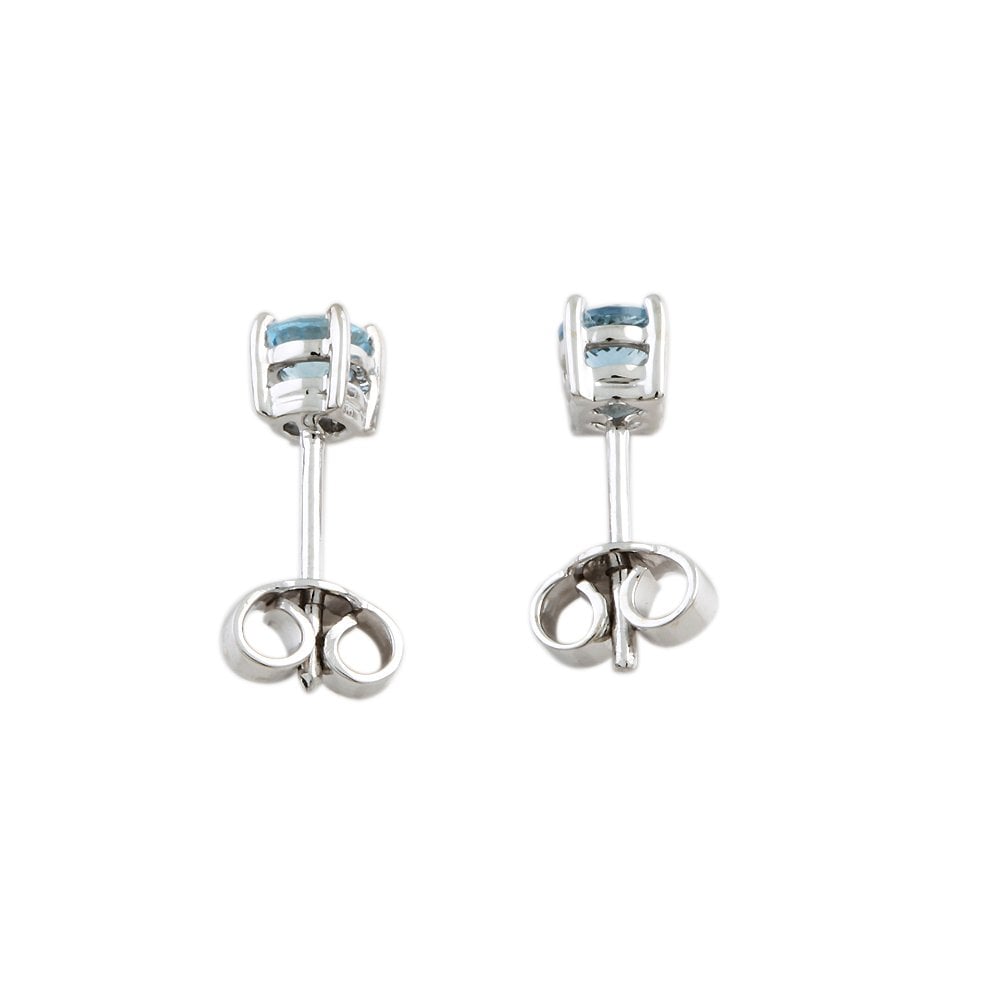 9ct White Gold 0.61ct Round Aquamarine Single Stone Stud Earrings