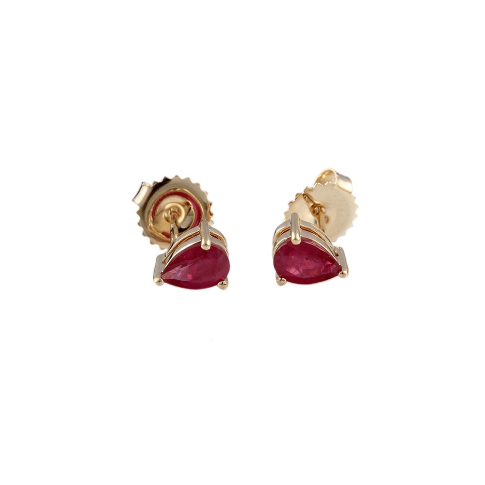 9ct Yellow Gold 1.02ct Pear Ruby Single Stone Stud Earrings