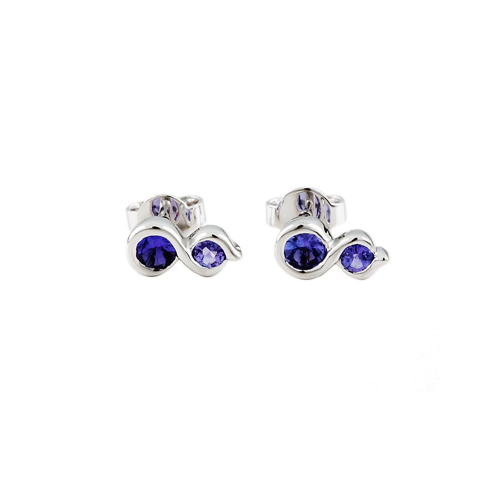 9ct White Gold 0.85ct Round Tanzanite Two Stone Drop Earrings