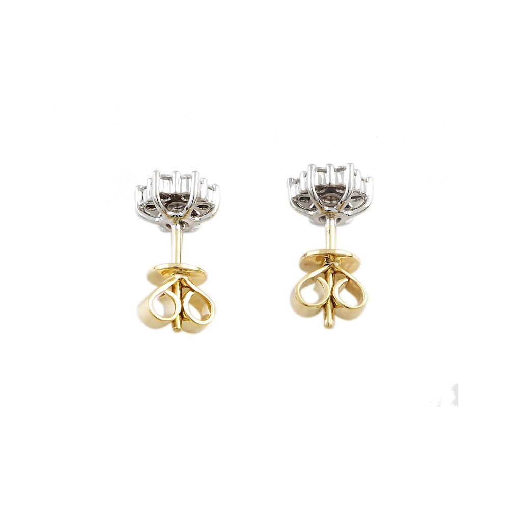 9ct Yellow White Gold 0.45ct Round Brilliant Cut Diamond and 0.06ct Round Ruby Cluster Earrings