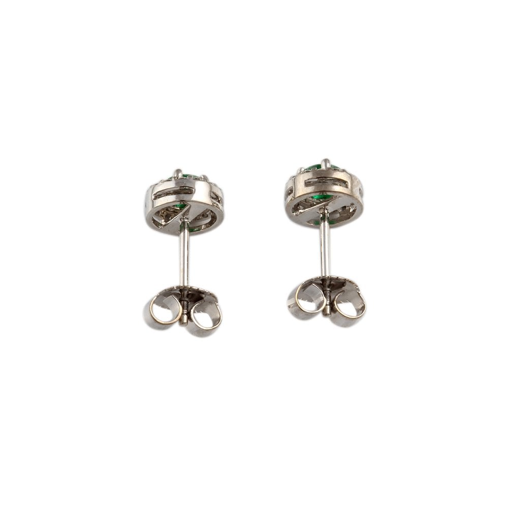 9ct White Gold 0.20ct Round Brilliant Cut Diamond and 0.45ct Round Emerald Cluster Stud Earrings