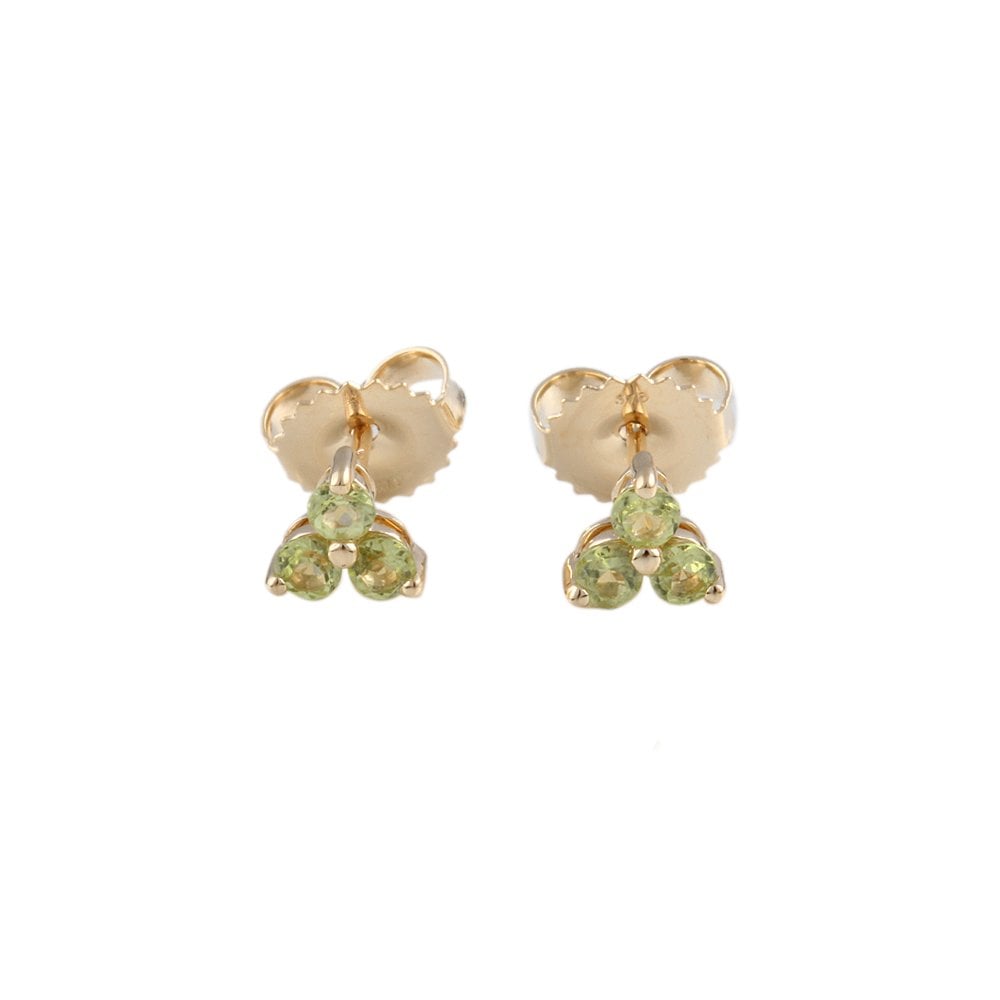 9ct Yellow Gold 0.41ct Round Peridot Three Stone Stud Earrings