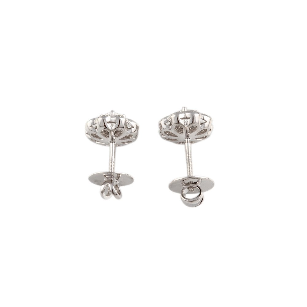 9ct White Gold 1.59ct Cushion and Round Brilliant Cut Diamond Cluster Earrings