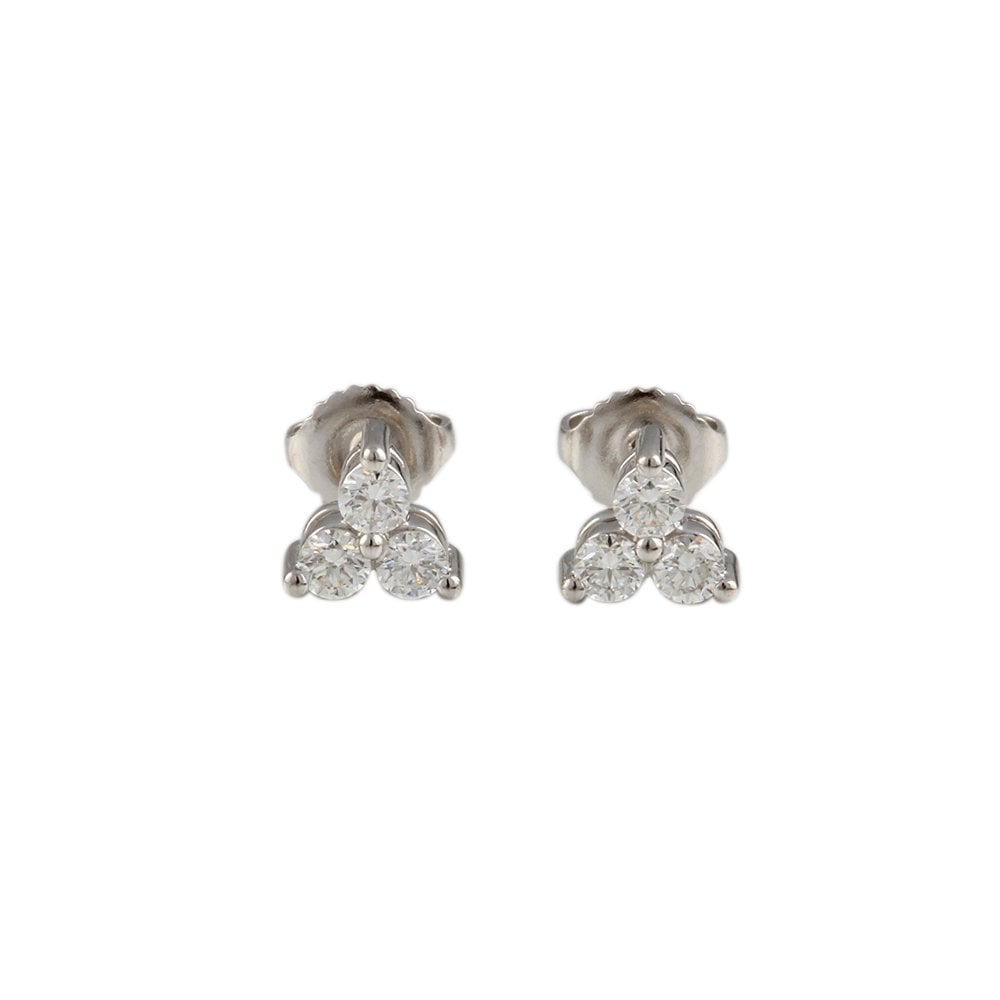 9ct White Gold 0.56ct Round Brilliant Cut Diamond Three Stone Stud Earrings