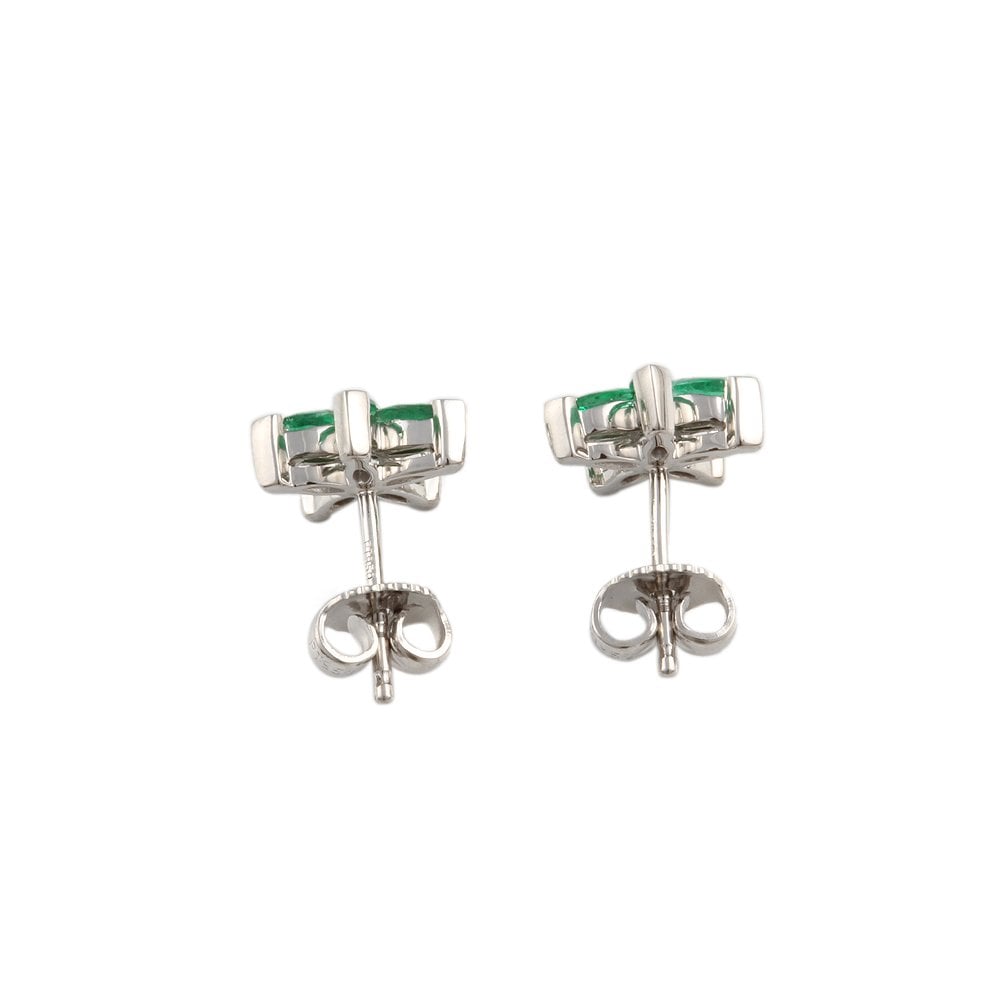 9ct White Gold Marquise Emerald Flower Cluster Earrings 0.70ct