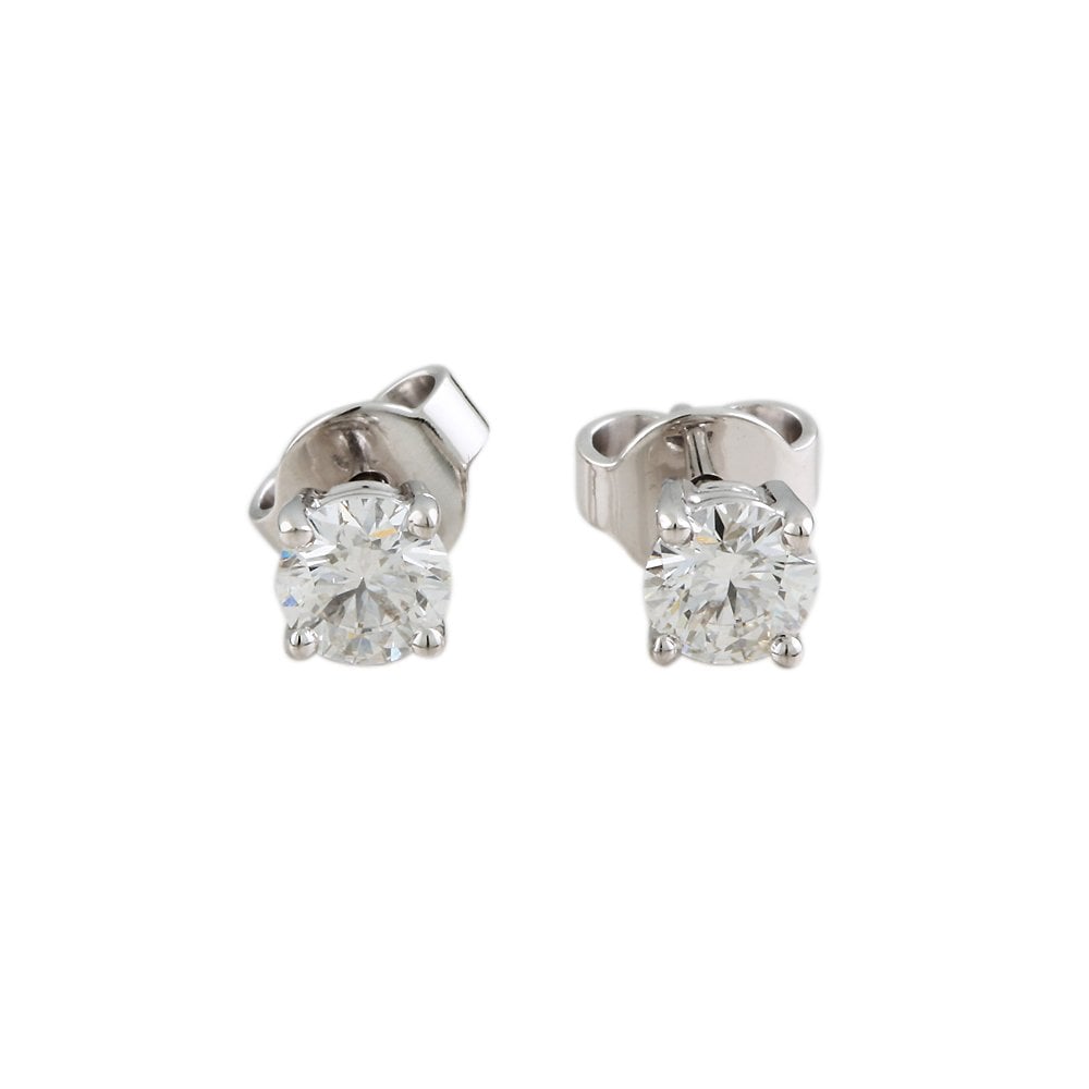 9ct White Gold 1.01ct Round Brilliant Cut Diamond Solitaire Stud Earrings