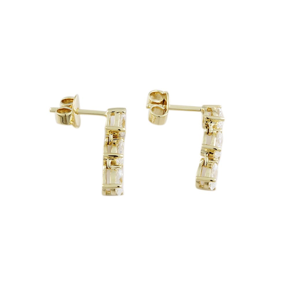 9ct Yellow Gold 1.51ct Pear Shaped Diamond Three Stone Drop Earrings