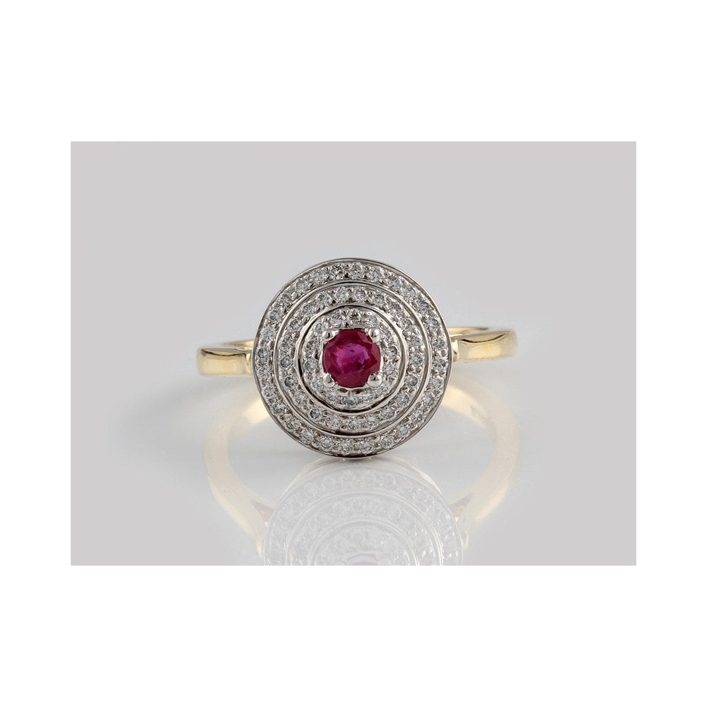 Bespoke 18ct Yellow And White Gold Ruby 0.26ct And Diamond 0.32ct Three Tier Cluster Ring