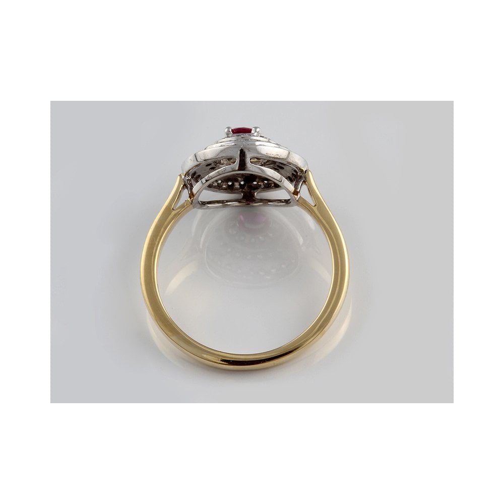 Bespoke 18ct Yellow And White Gold Ruby 0.26ct And Diamond 0.32ct Three Tier Cluster Ring