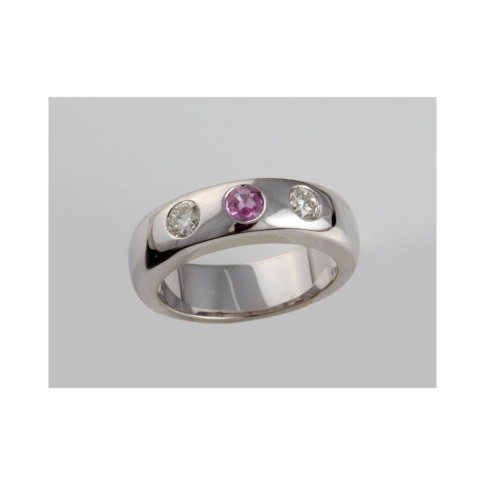 9ct White Gold Pink Sapphire 0.25ct and Diamond 0.52ct Three Stone Band