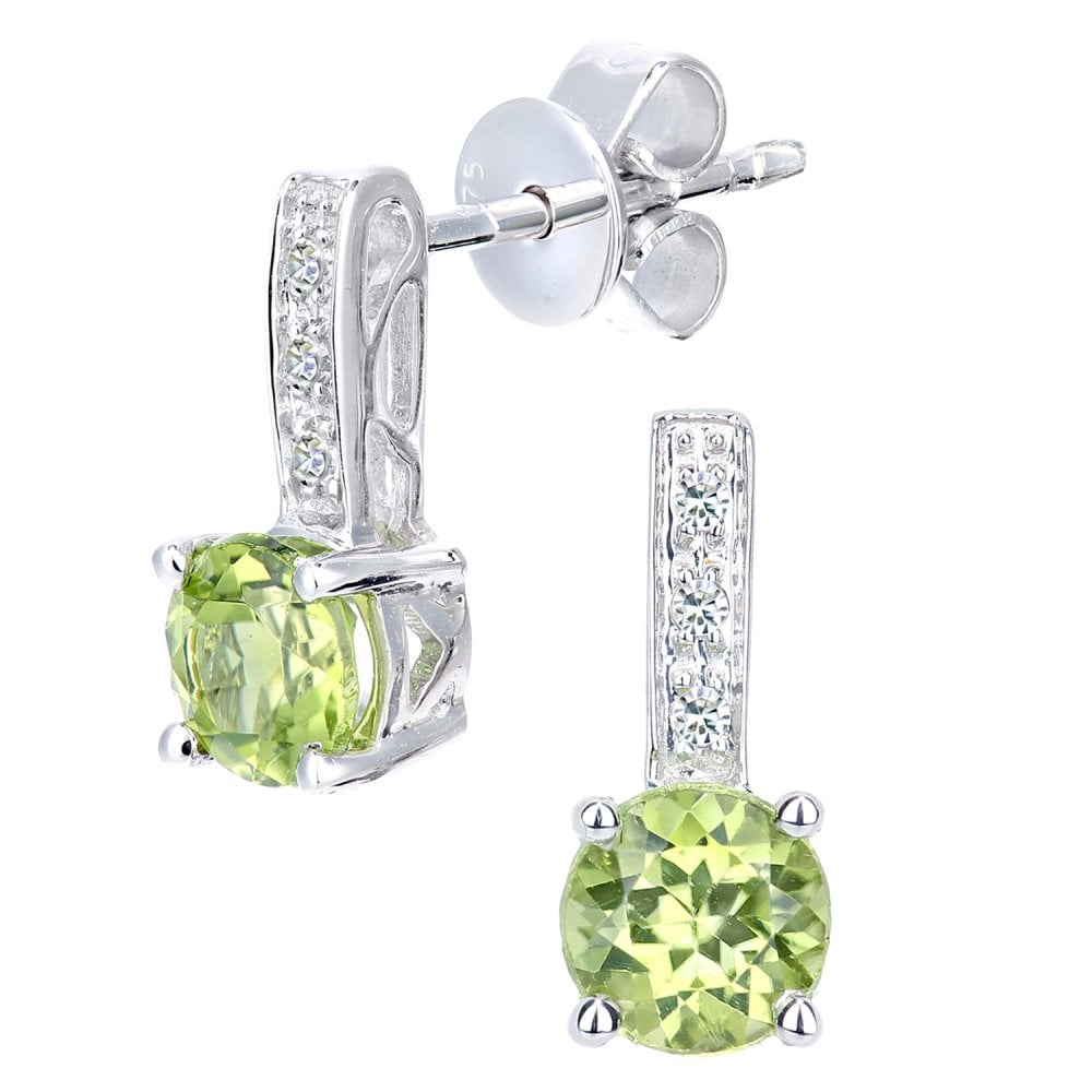 SPARKLD 9ct White Gold Peridot and 0.03ct Diamond Drop Earrings