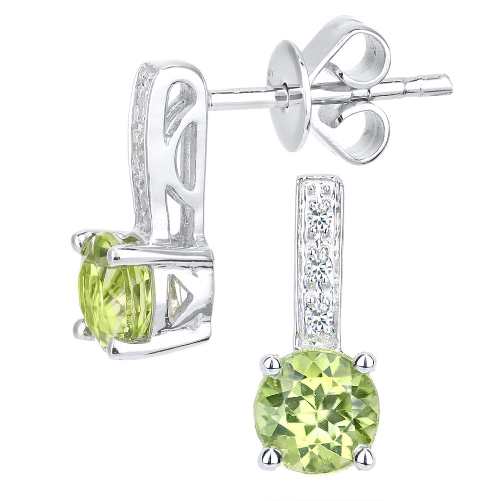 SPARKLD 9ct White Gold Peridot and 0.03ct Diamond Drop Earrings