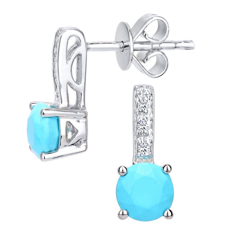 SPARKLD 9ct White Gold Turquoise and 0.03ct Diamond Drop Earrings