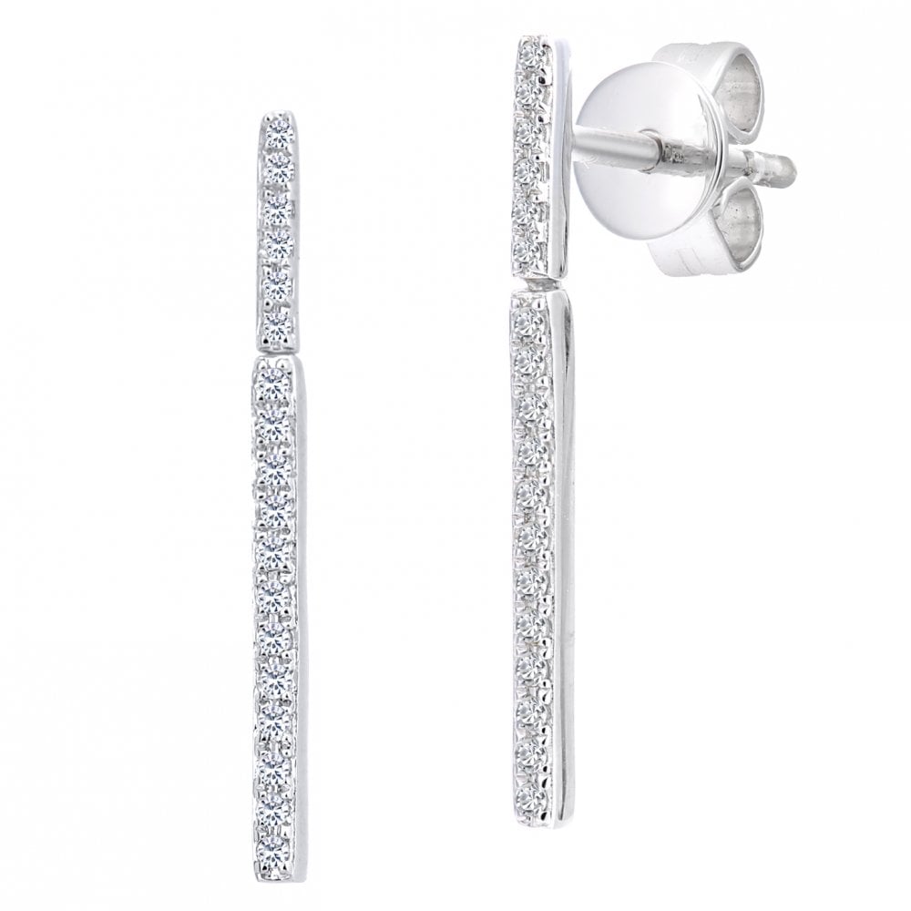 SPARKLD 9ct White Gold 0.10ct Diamond Stick Drop Earrings