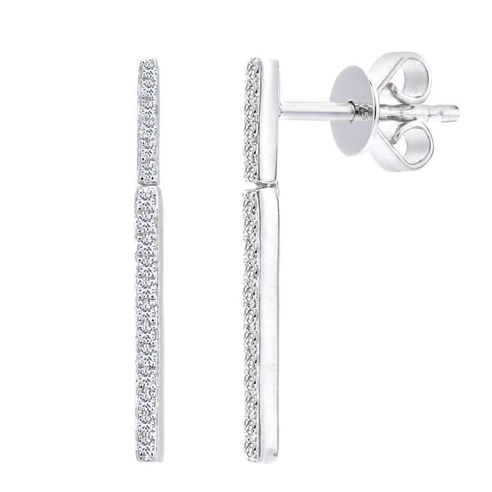 SPARKLD 9ct White Gold 0.10ct Diamond Stick Drop Earrings