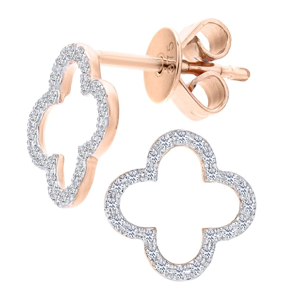 SPARKLD 9ct Rose Gold 0.10ct Diamond Flower Stud Earrings