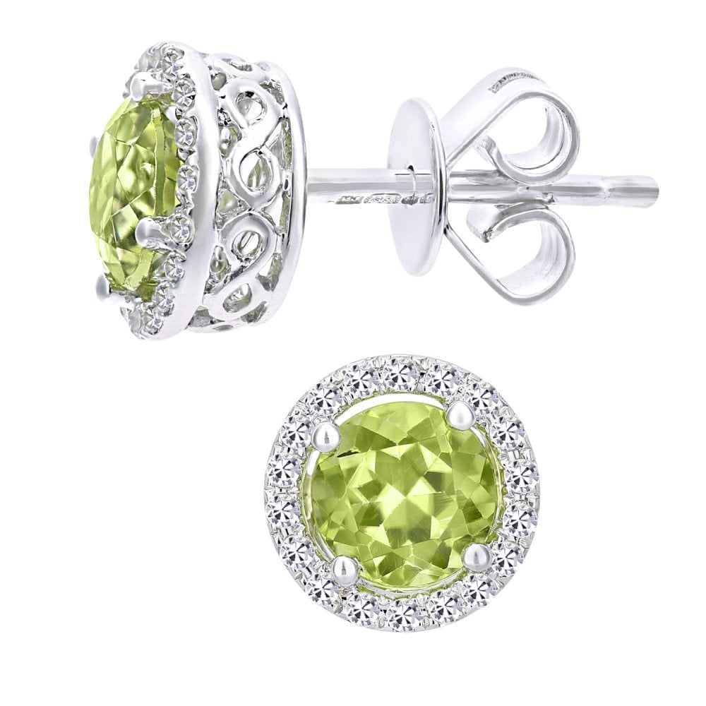 SPARKLD 9ct White Gold Peridot and 0.10ct Diamond Stud Earrings