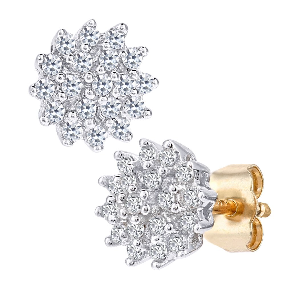 SPARKLD 9ct Yellow Gold 0.25ct Diamond Cluster Stud Earrings