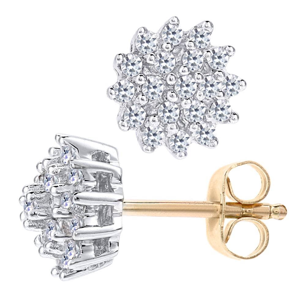 SPARKLD 9ct Yellow Gold 0.25ct Diamond Cluster Stud Earrings