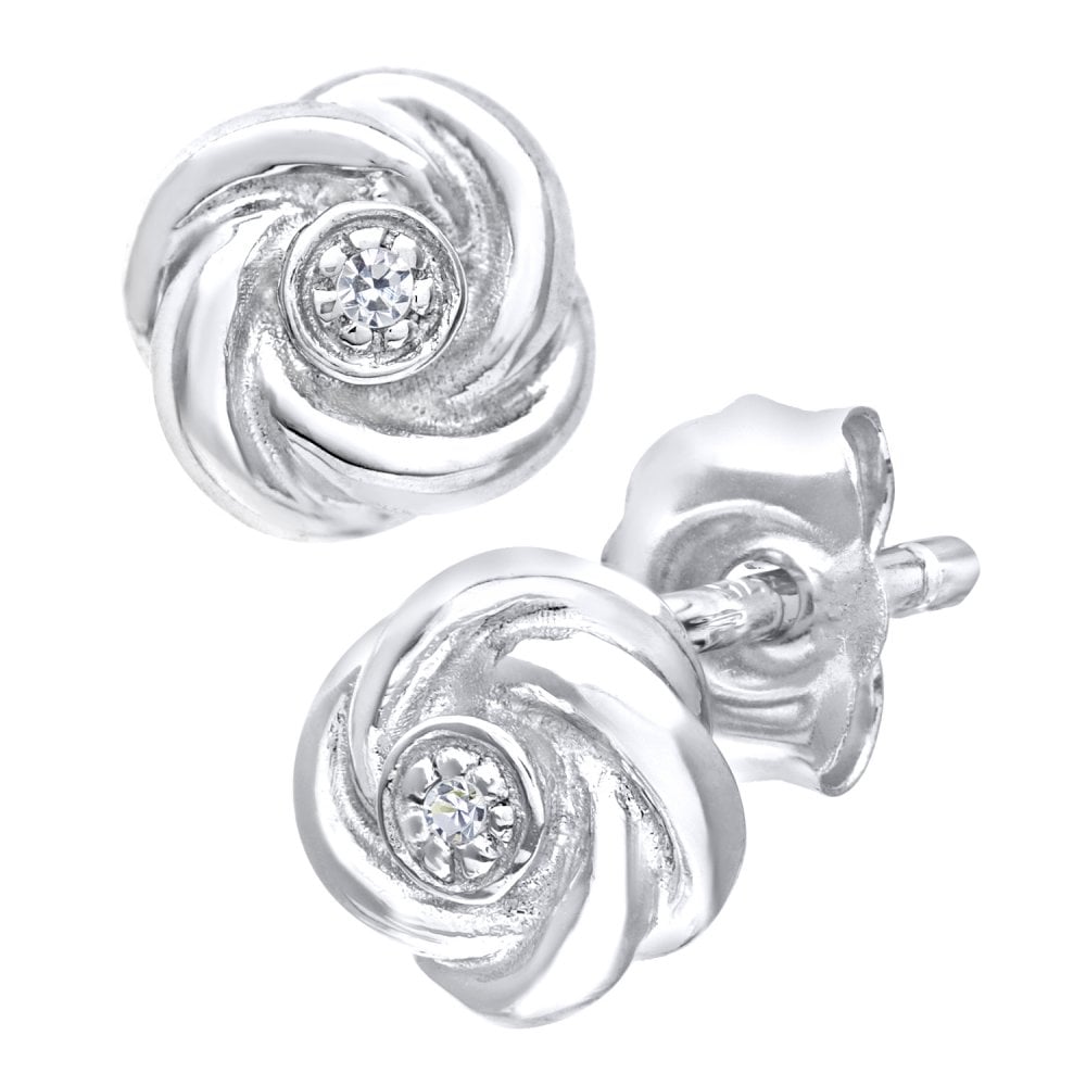 SPARKLD 9ct White Gold 0.01ct Diamond Flower Stud Earrings
